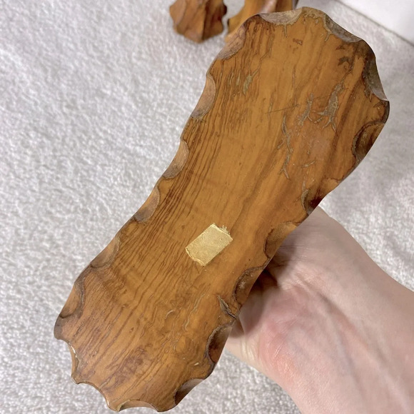 Vintage Hand Carved Wood Salt & Pepper Shakers With Carrier Stand - Picture 14 of 15